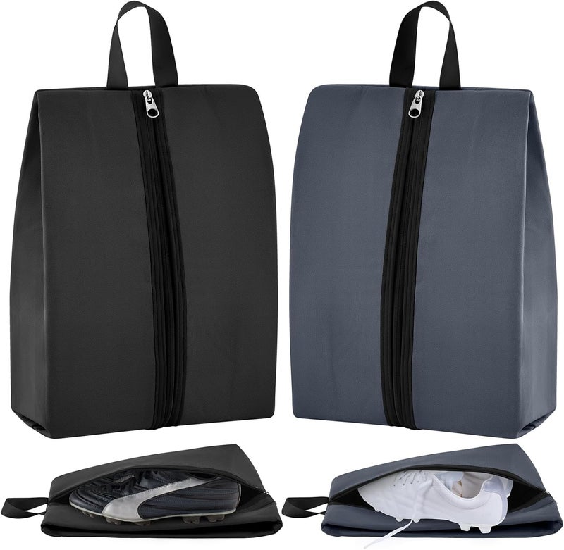 Vincreem 2 Pack Smell Proof Shoe Cleat Bag for Travel Water-resistant Odor Absorbing Lightweight Golf Soccer Shoe Storage Organizer Pouch with Zipper Dust-proof for Gym Sports Work(Black, Dark Grey) - Image 1